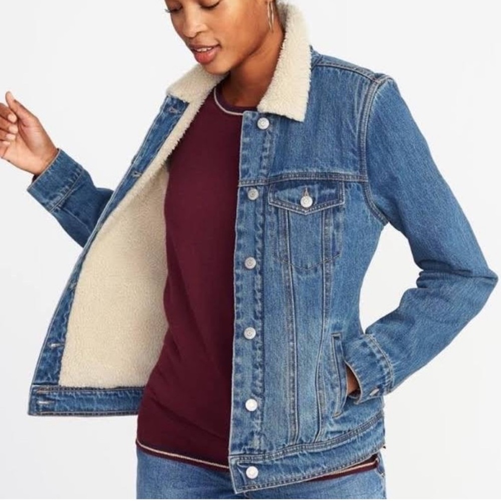 Old Navy Women's Blue Denim Sherpa Trucker Jacket